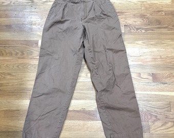 Pantalones rectos de algodón color tostado para mujer Vintage Russ, talla 10, tiro alto, estilo casual.