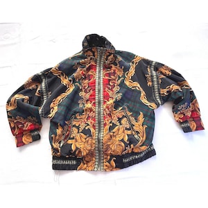 Chaqueta cortavientos vintage Active Elements con tartán barroco, abrigo llamativo de los años 90, talla M