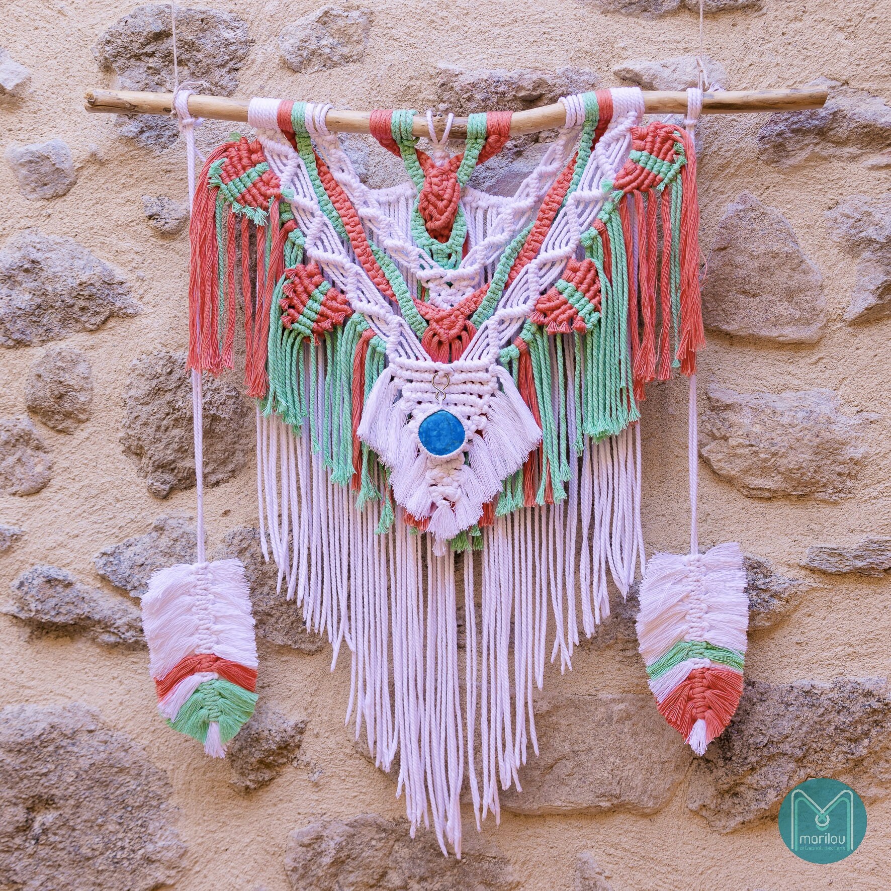 Macramé Mural - Ploma Pierre Turquoise