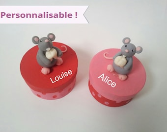 Boite à dent de lait avec sa souris et sa dent en porcelaine froide à personnaliser