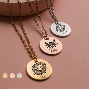 Leo Zodiac Necklace for Mom, Horoscope Necklace, Astrology Necklace, Zodiac Sign Jewelry, Gold Cancer Necklace, Personalized Gift for Mom