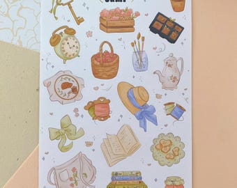 Cottage core Sticker Sheet | bullet journal stickers, planner stickers, scrapbook stickers, cute stickers, spring, summer, vintage