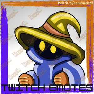 May include: A cartoon character with a yellow hat and a blue robe. The character has large yellow eyes and a small mouth. The character is sitting down with its hands in front of it.