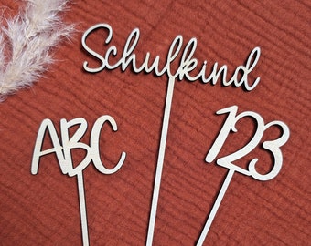 Caketopper Schulanfang - Kuchentopper - Schulkind - ABC - 123 - Einschulung - Holz - Kuchendekoration - Cupcakes