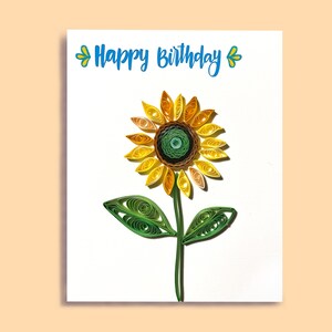 Hermosa tarjeta de girasol hecha a mano / Flores acolchadas / Feliz cumpleaños / Tarjeta Quilling para cualquier ocasión