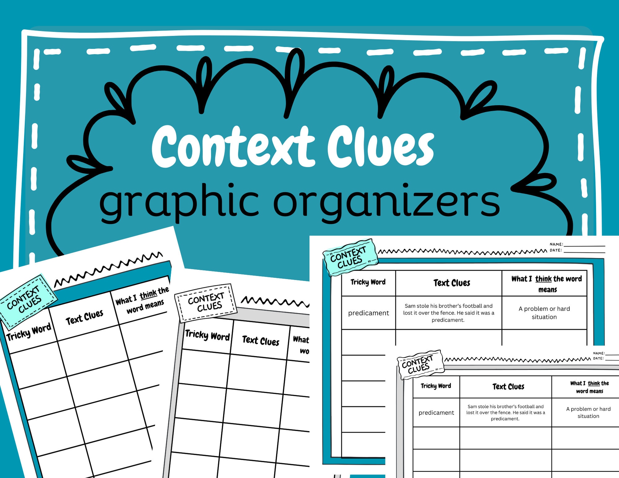 Reading Comprehension Chart Context Clues Graphic Organizer Skills ...
