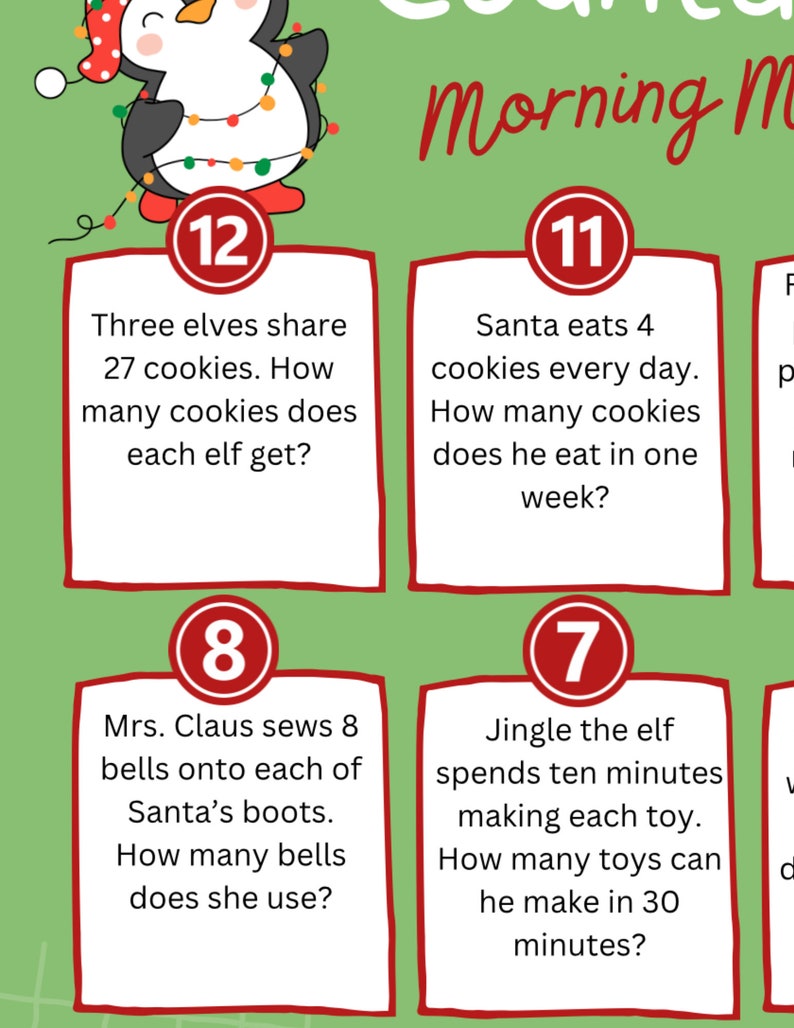 Christmas Countdown Math Printable Worksheet Morning Math Problems