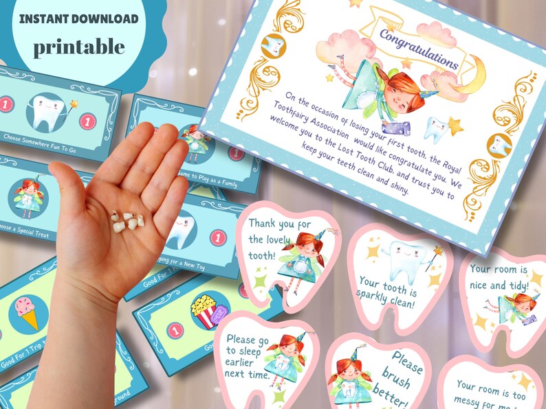 Tooth Magic Card Printable Toothfairy Bundle Tooth Fairy Notes Letters Certificate ...