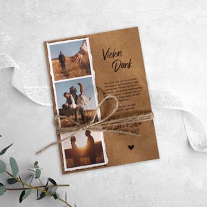 Handgefertigte Dankeskarte zur Hochzeit – Boho-Stil mit gerissenen Kanten