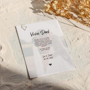 Handgemachte Dankeskarte zur Hochzeit mit Foto & transparenter Vorderseite – edle Danksagung mit Vellum und Feinkarton