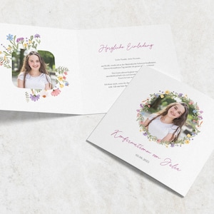 Einladung Konfirmation gedruckt | Klappkarte mit Platz für 2 Fotos | inkl. Umschläge | für Jungen & Mädchen | Wildblumen Design