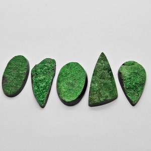 Natural Uvarovite (Green Garnet) cabochon with crystals on top from the Urals, Russia