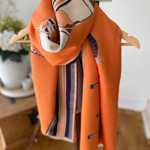 Luxus Orange Horse Pashmina – Kaschmir-Pferde-Print-Schal – Pferdeschal – großer Reitschal – Kaschmir-Schal