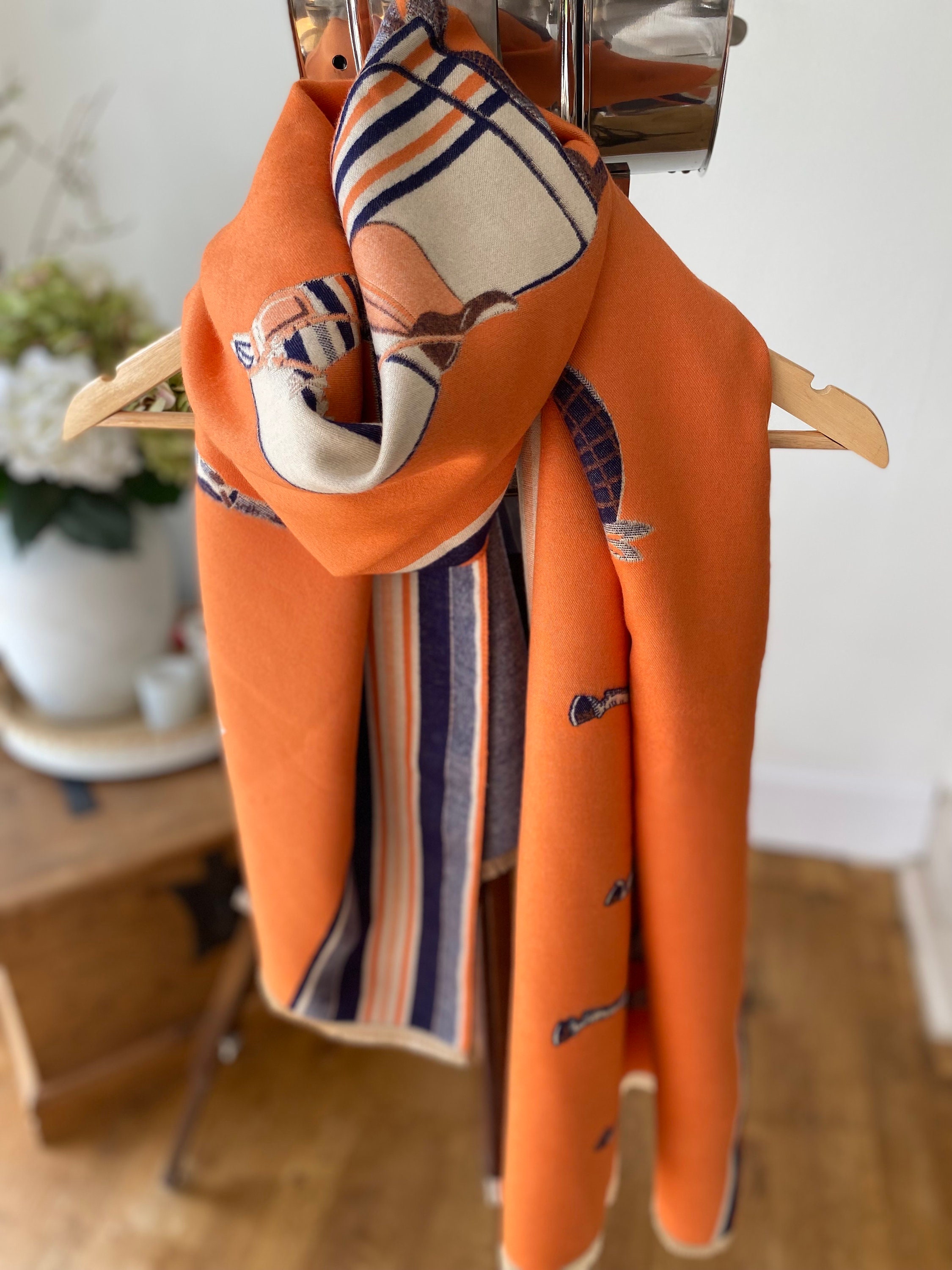 Luxury Orange Horse Pashmina Cashmere Horse Print Scarf -  Denmark