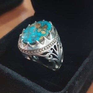 Natural turquoise silver ring (Fairuz / Feroze) handmade / Naturally turquoise silver ring/ Bague en argent naturellement turquoise