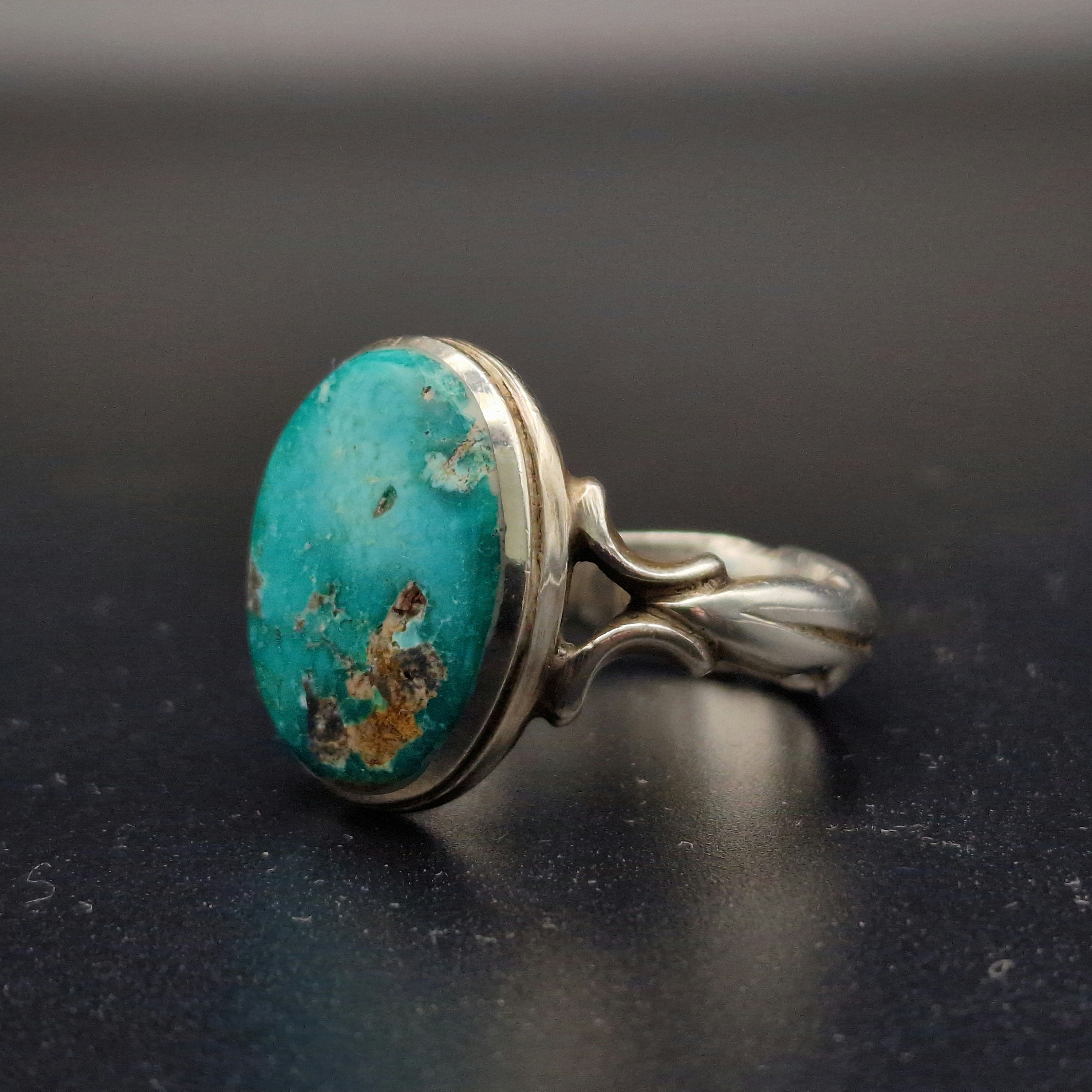 Bague En Argent Sterling Avec Turquoise Naturelle - Taille US 7.5 (Taille 55) - Neuf Sans Boîte