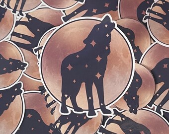 Moon Wolf Sticker, Waterproof,  UV Resistant.