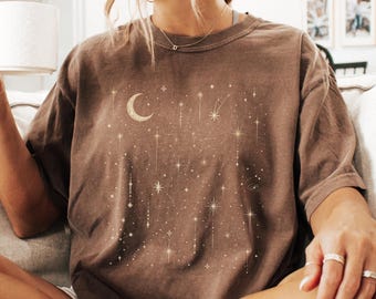 Celestial Starlight Comfort Colors Shirt, Starfall Tee, Mystical Shooting Stars Shirt, Space Stars T-Shirt, Astrological T Shirt, Moon shirt