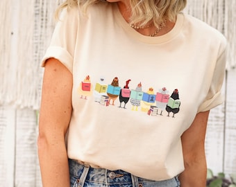 chickens reading shirt, cute chicken shirt, chicken love shirt, reading lovers tee chicken mom shirt chicken lover shirt funny chicken shirt