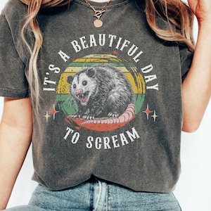 It&#39;s a beautiful day to scream tee, funny opossum shirt, Retro Opossum Shirt, Sarcastic Shirt, Funny Mental Health tee, Possum Meme t-Shirt