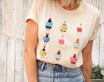 chickens reading shirt, cute chicken shirt, chicken love shirt, reading lovers tee chicken mom shirt chicken lover shirt funny chicken shirt