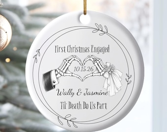 Halloween Goth Engagement Gifts, Custom Gothic Wedding Engaged Ornament, Goth Christmas Ornament, Personalized Engagement Gifts