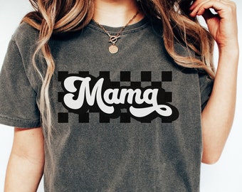 checkered mama tee, mothersday tee, comfort color mama, checkered mama shirt, oversized mama shirt, vintage mama tee, trendy mama tee, mama