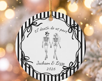 Halloween Goth Engagement Gifts, Custom Gothic Wedding Engaged Ornament, Goth Christmas Ornament, Personalized Engagement Gifts