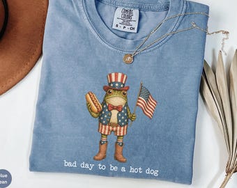 funny frog fourth of july comfort colors tee, July 4th hot dog shirt, independence day t-shirt
