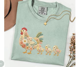 faux patchwork chicken comfort colors shirt, crazy chicken lady tee, chicken lovers tshirt, farm life t-shirt, chicken mom shirt