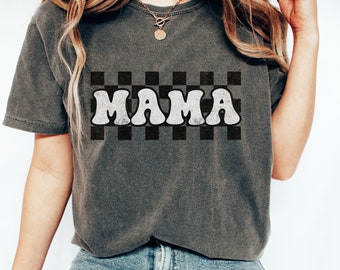 checkered mama tee, mothersday tee, comfort color mama, checkered mama shirt, oversized mama shirt, vintage mama tee, trendy mama tee, mama
