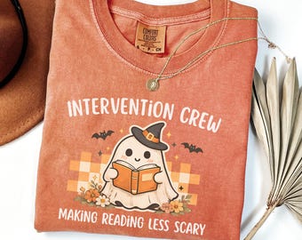 dyslexia ghost shirt, intervention crew tee, reading teacher halloween t-shirt, paraprofessional tee reading specialist comfort colors shirt