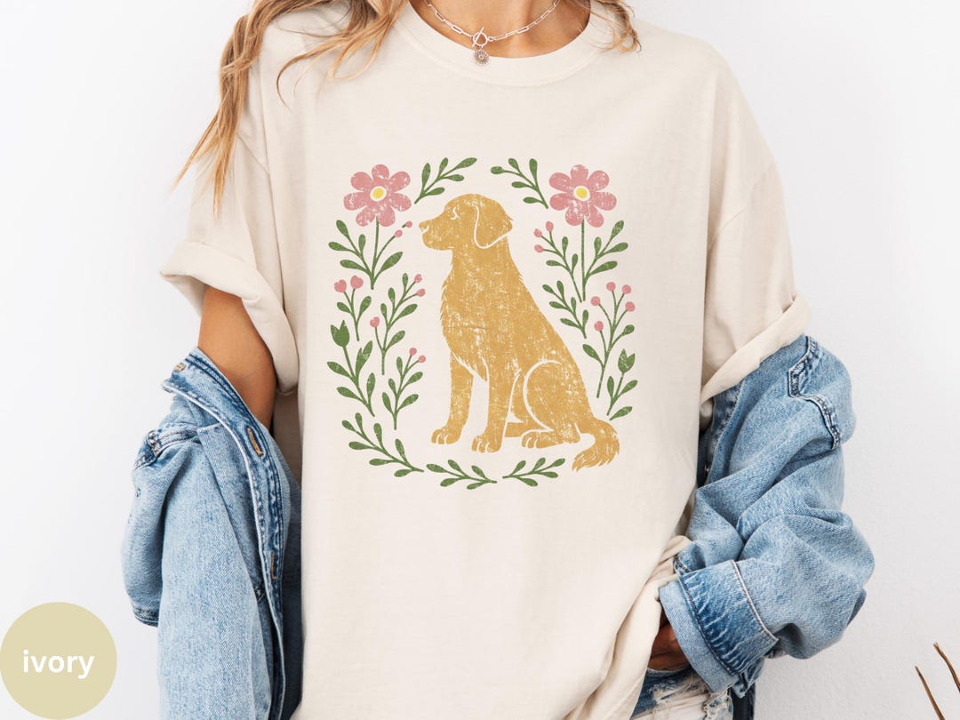 Floral Golden Retriever Comfort Colors Tee, Cottagecore Golden ...