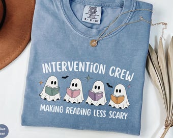 dyslexia ghost shirt, intervention crew tee, reading teacher halloween t-shirt, paraprofessional tee reading specialist comfort colors shirt