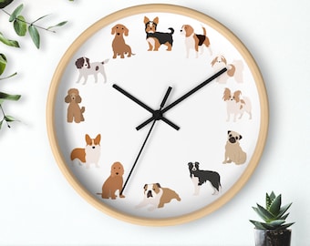 dog clock, dog wall clock, personal pet gifts, dog lover gifts, dog breed art, cute dog lover gift, dog groomer gifts, vet clinic decor, dog