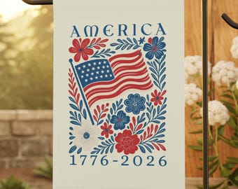 USA 250th Anniversary Garden Flag, 1776-2026 Patriotic Outdoor Decor, American Semiquincentennial Yard Banner, USA floral Flag