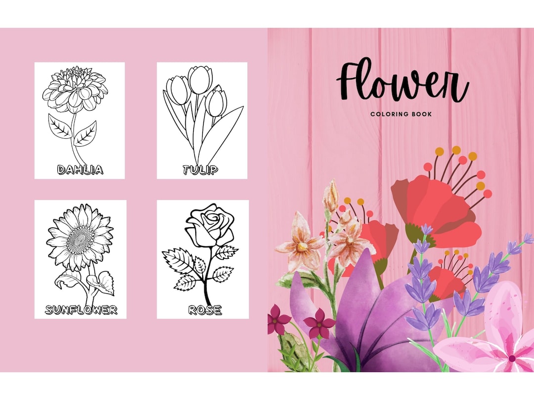 Flower Coloring Book, 40 Birthday Pictures to Print for Kids - Etsy