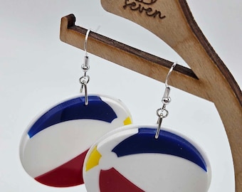 Beach ball earrings SVG PDF DXF – summer acrylic earring laser cut file – layered beach jewelry