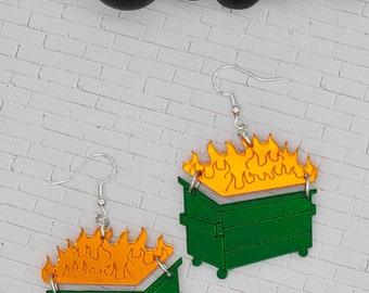 Boucles d'oreilles en feu de poubelle Svg Pdf Dxf Ai Png Jpg Webp Tiff - Fichier découpé au laser