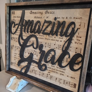 Amazing Grace signe svg - fichier laser hymne en bois en couches - décoration murale gospel svg pour Glowforge XTool Cricut