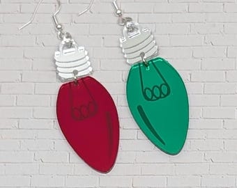 Boucles d'oreilles lumière de Noël SVG PDF DXF - fichier de vacances découpé au laser - motifs d'ampoules acryliques en couches