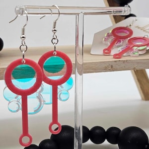 Boucles d&#39;oreilles baguette bulles SVG PDF DXF - fichier acrylique découpé au laser - conception de boucle d&#39;oreille en couches irisée