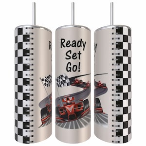 Auto Racing, Ready Set Go, Speedway, Checkered Flag, Racing 20 oz Skinny Straight Sublimation Tumbler Wrap JPG/PNG File Digital Download