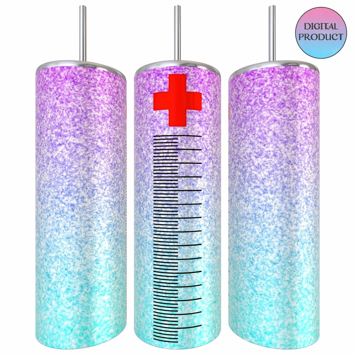 Syringe Glitter Effect Pen Wrap and Tumbler Sublimation Design Set