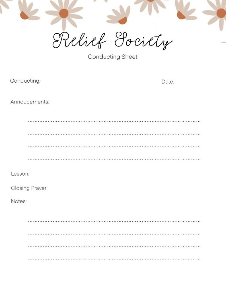 Relief Society Conducting Sheet Etsy