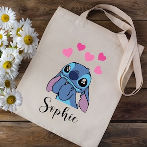 Tote Bag Personnalisé Sac Ecole Stitch Coeur anniversaire