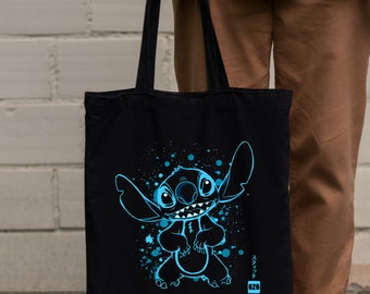 Tote Bag Sac Noir Stitch Disney Art Galaxy