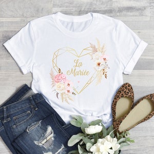 White Personalized EVJF T-Shirt for Women The Bride - evjfille - Wedding - Plant flower crown