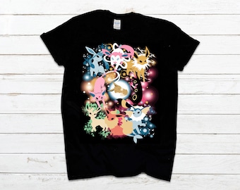 T-Shirt Noir Homme Femme Enfant Eevee Evoli Evolutions