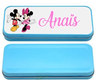 Pencil box Mickey Minnie Blue or Pink to personalize School Pencil Drawing